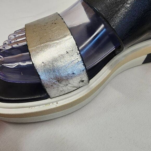 Carlo Pera Black and Metallic Leather Double Strap Platform Sandals Size 37EU 6. - Picture 10 of 12